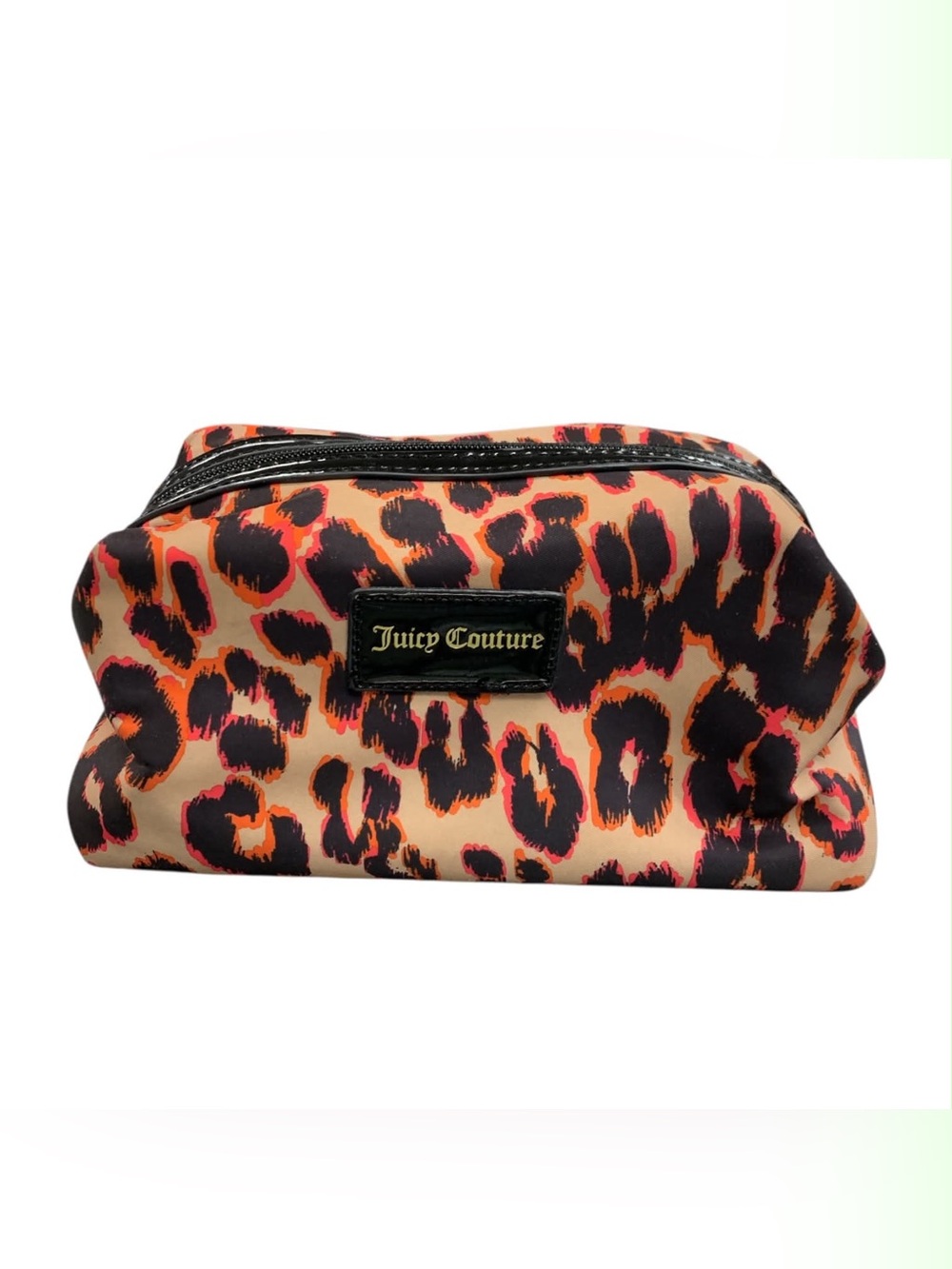 Juicy Couture Leopard Print Cosmetic Pouch in Peach and Black with Pink Accents